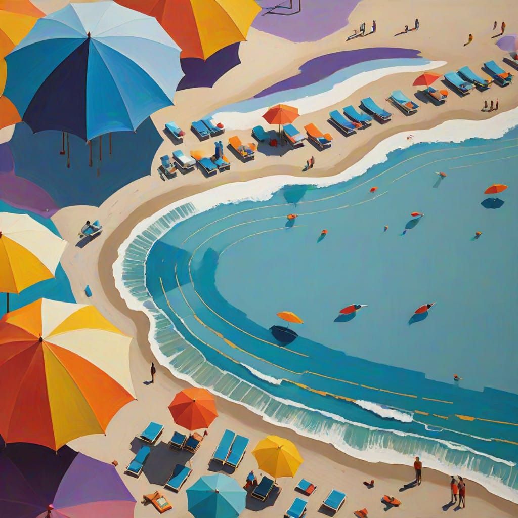 Vibrant Beach Scene in Abstract Art Style