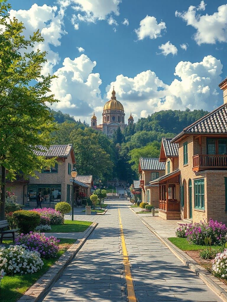 Utopian Cityscape with Pagodas and Golden Domes