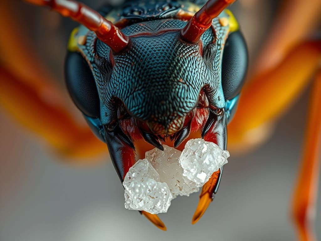 Intricate Ant Devours Sparkling Sugar Crystal