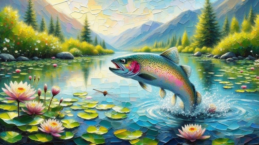 Rainbow Trout Leaping in Impressionistic Style
