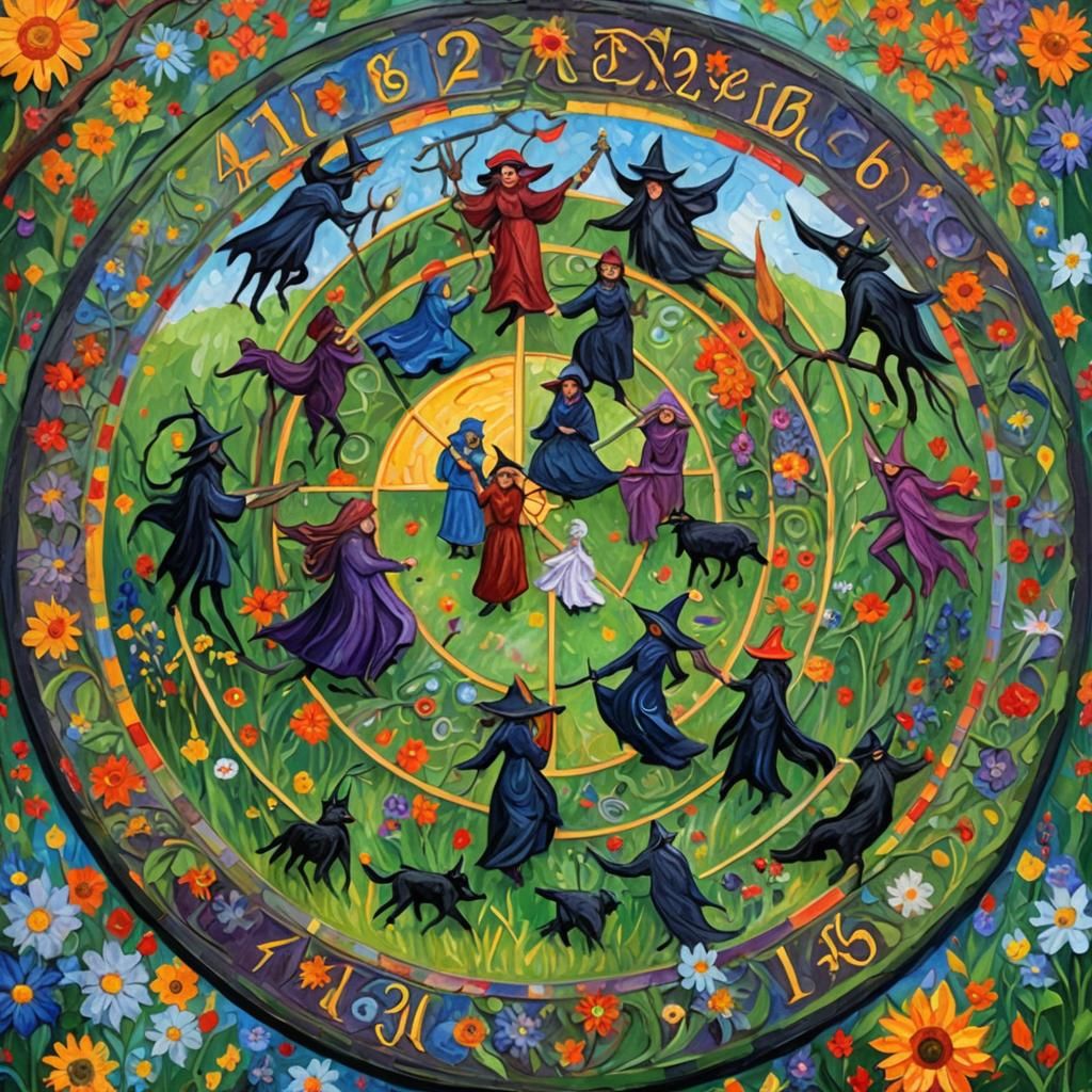 Beltane Witches' Wheel of the Year in Impasto Style