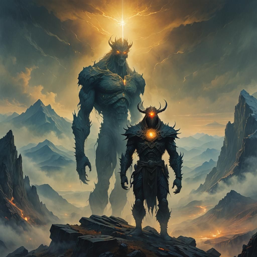 Majestic Being in Misty Mountains: Fantasy Concept Art