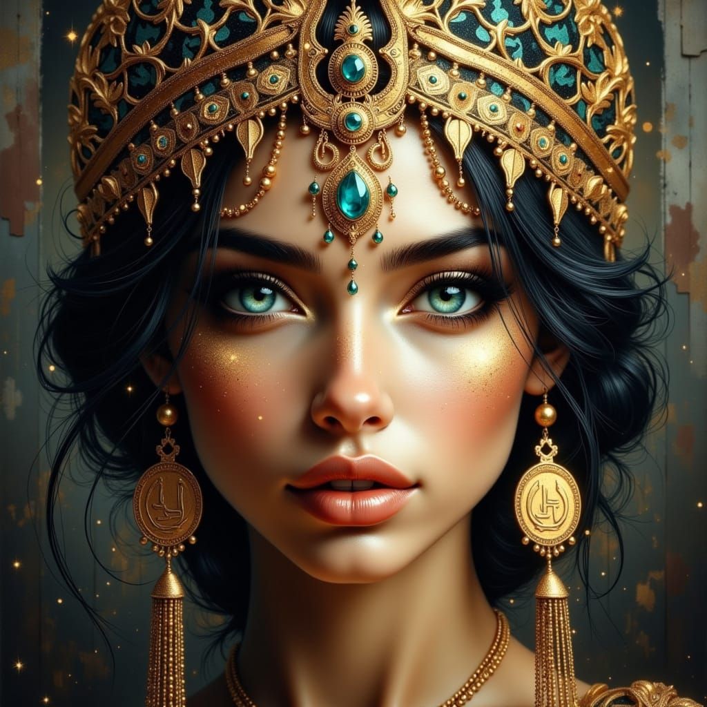 Mysterious woman with aquamarine eyes