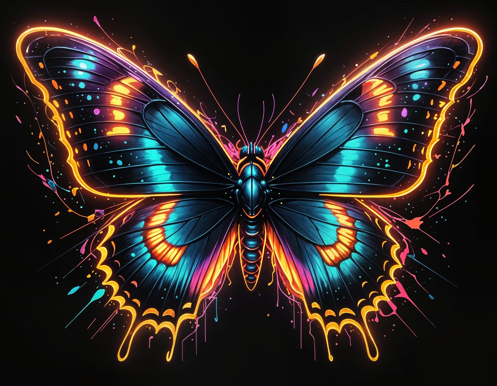 Glowing Neon Butterfly in Cyberpunk Style