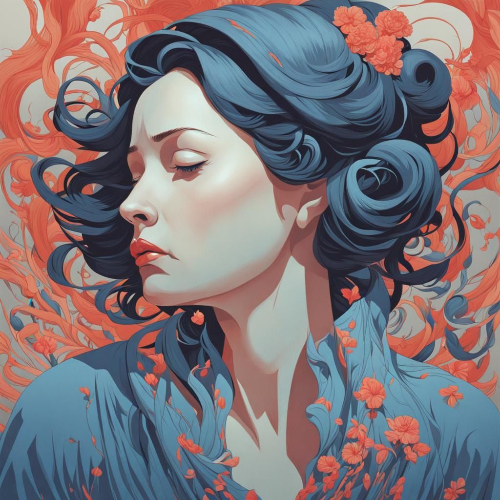 Depressed Woman in Beksiński and James Jean Style
