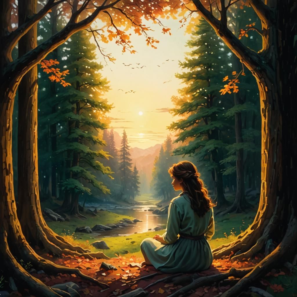 Impressionist Autumn Landscape with Serene Woman