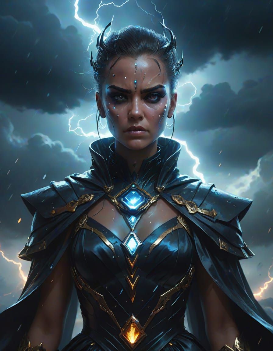 Dramatic Portrait of Weather-Controlling Supervillain