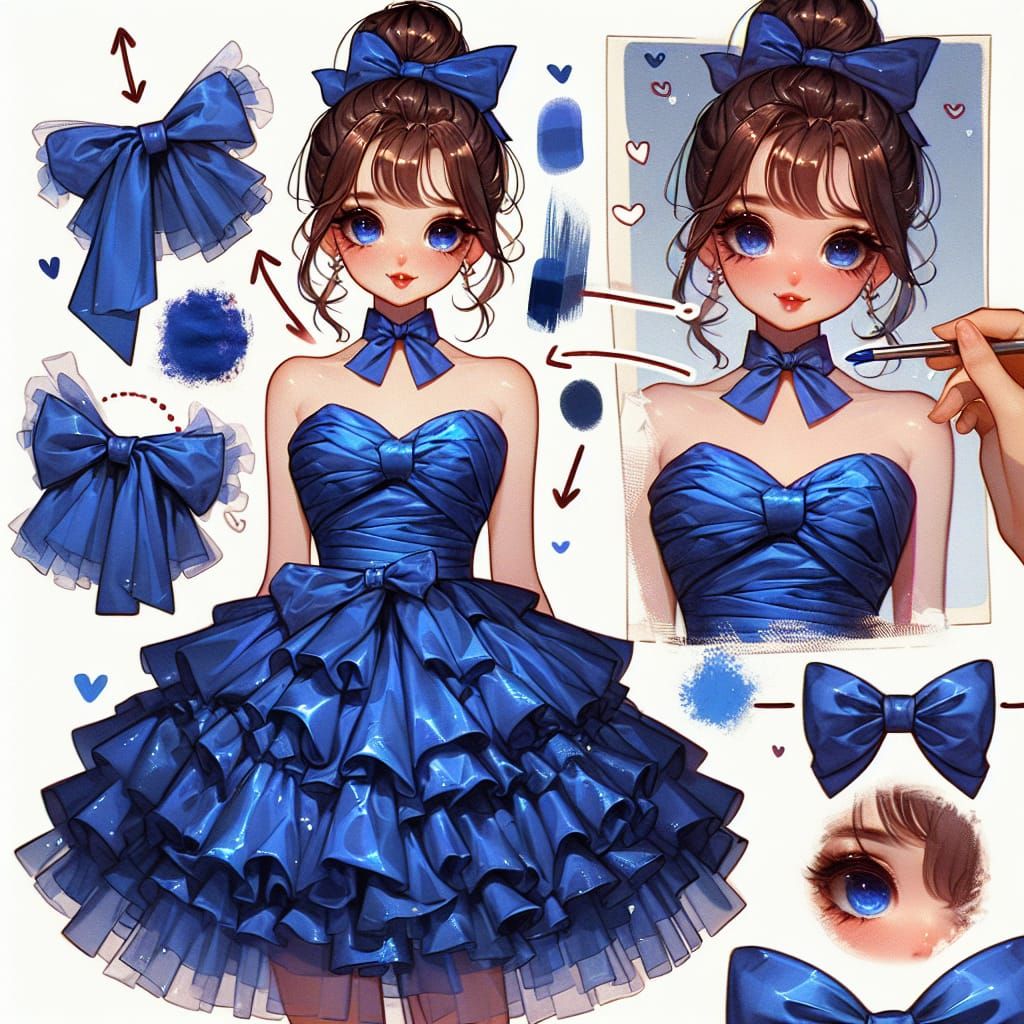 Anime Ballerina in Blue Dress with Daub Painting Style
