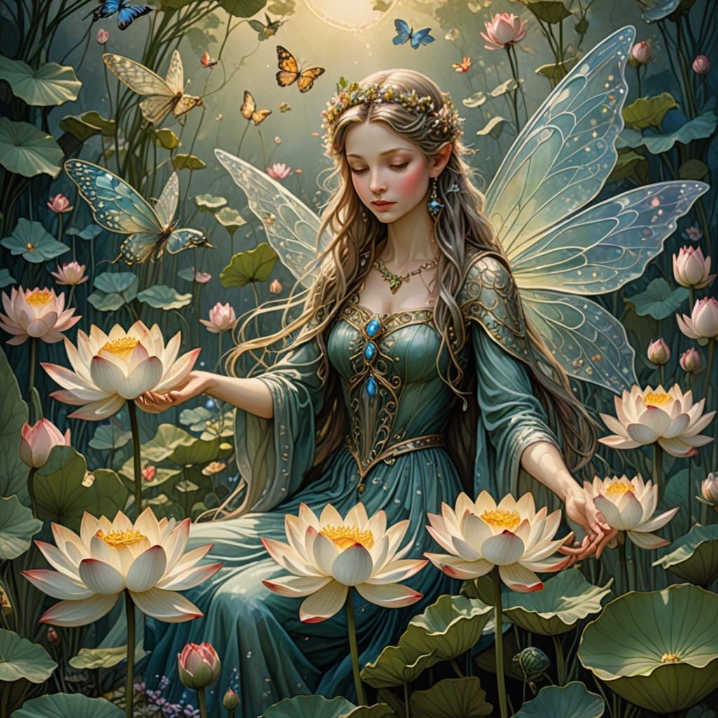 Fairy Queen Tending to Enchanted Garden of Wishes