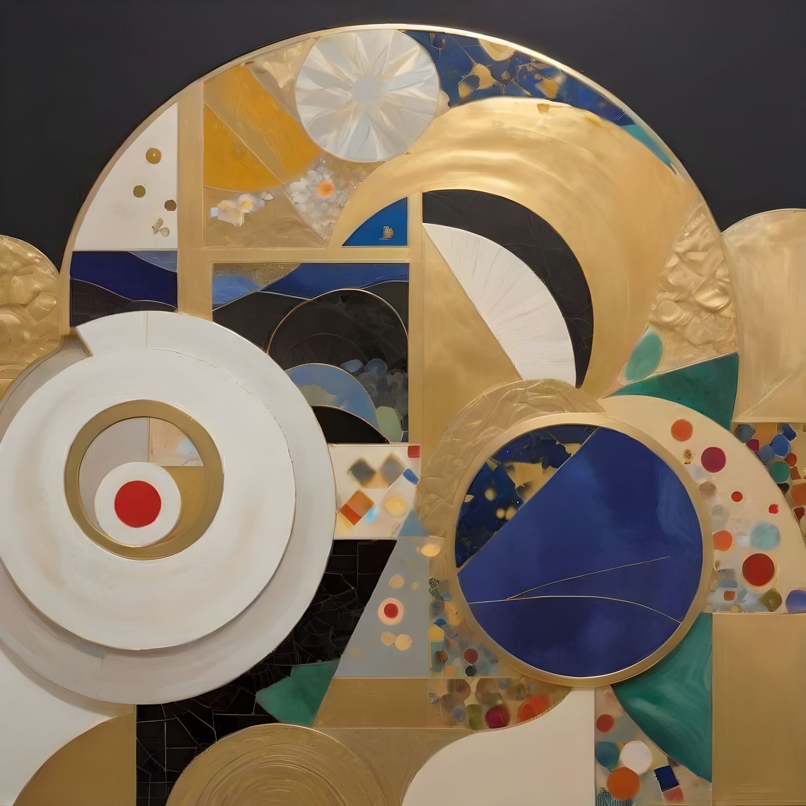 Golden Geometric Abstraction with Semi-Precious Stone Accent...