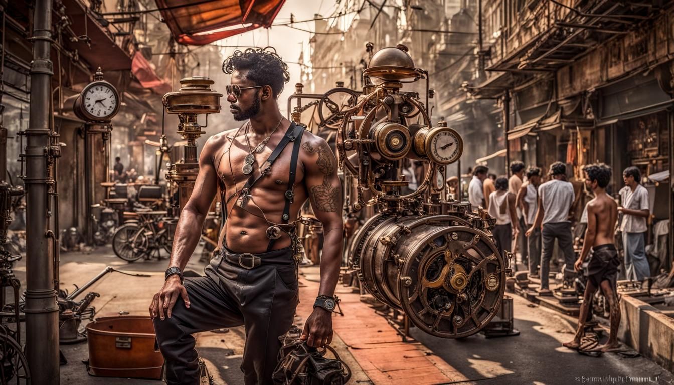 Steampunk Bombay: Swarthy Man in Norman Lindsay Style
