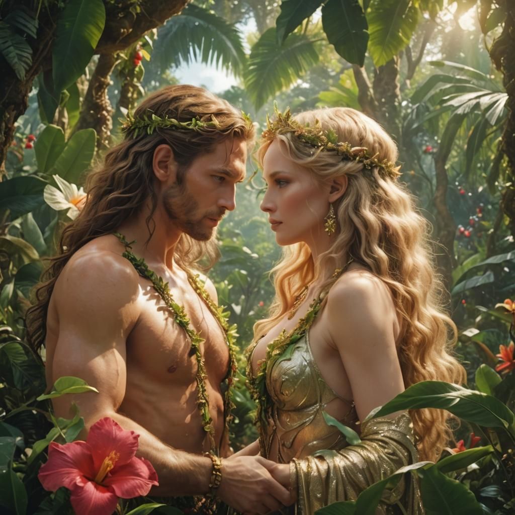 Adam and Eve in Paradise: Detailed Cinematic Art