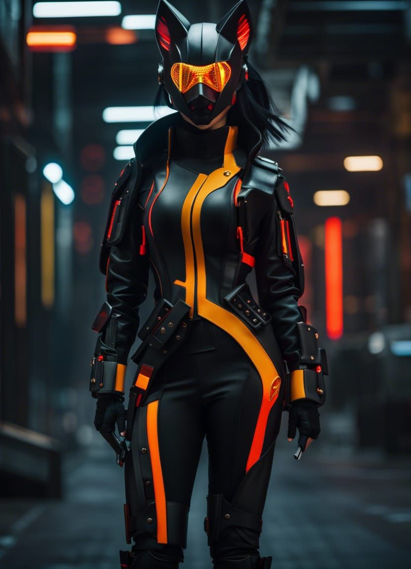 Cyberpunk Kitsune Courier in Neon Cityscape