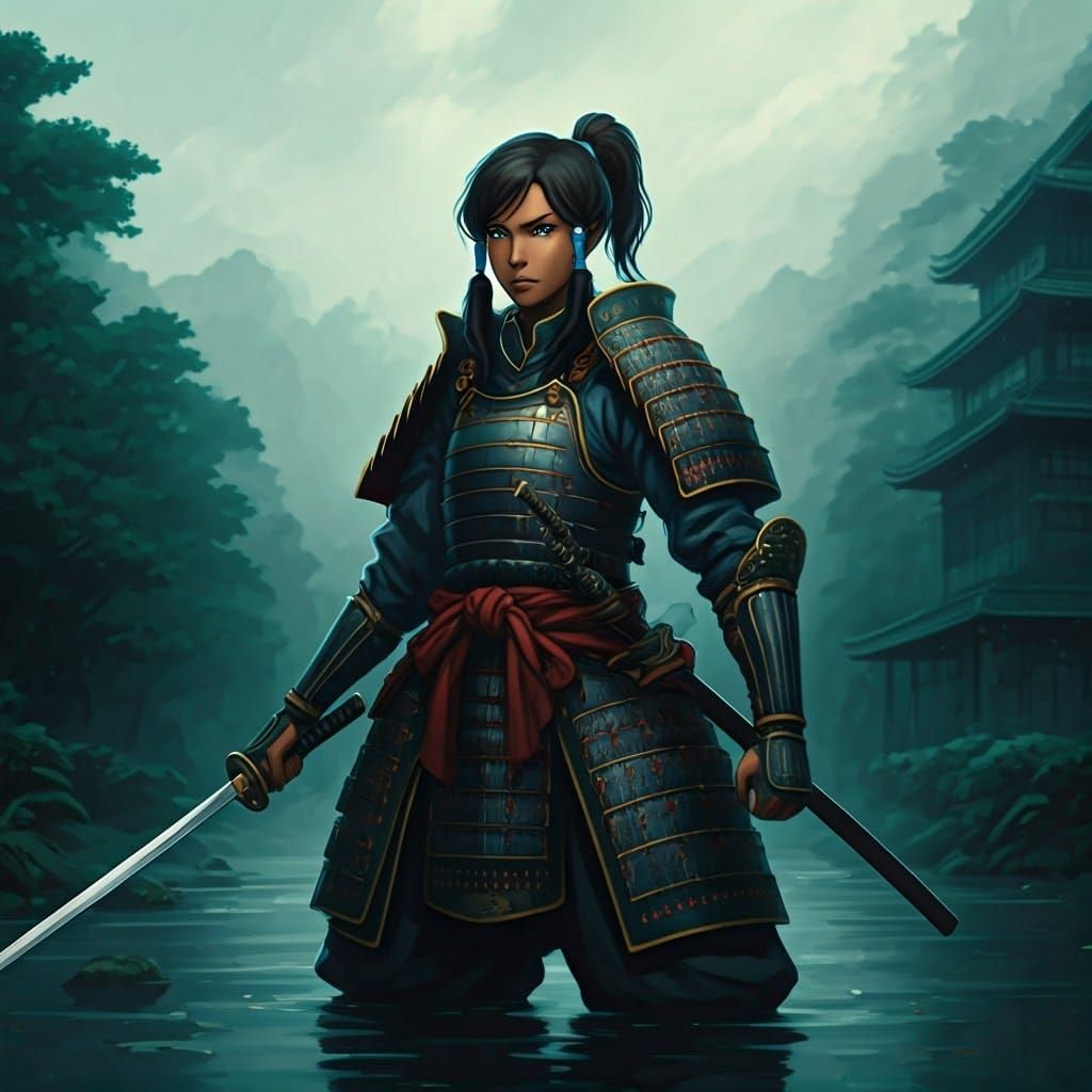 Korra Samurai Warrior in Vibrant Japanese Landscape