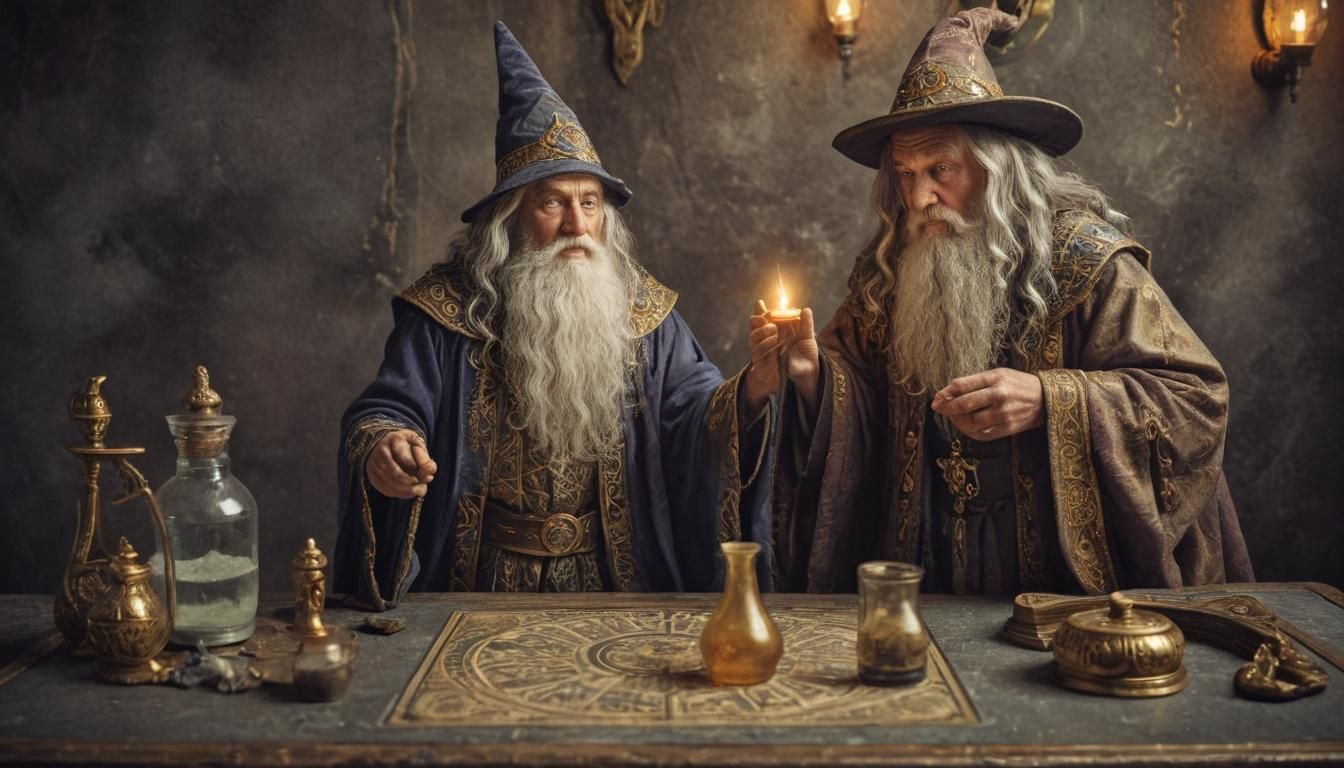 Whimsical Wizard on Tarot Card in Mystical Realism