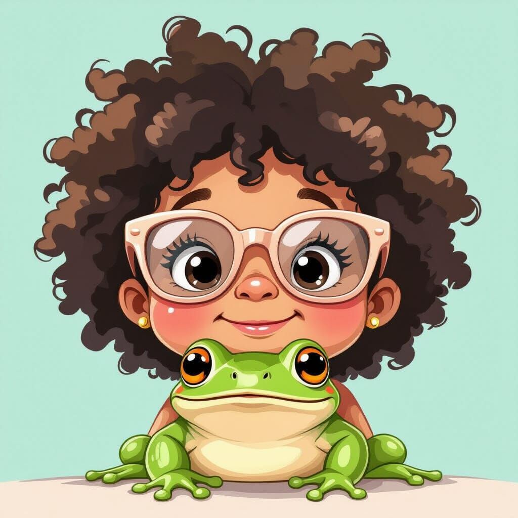 Cute Kid with Frog in Pastel Illustration