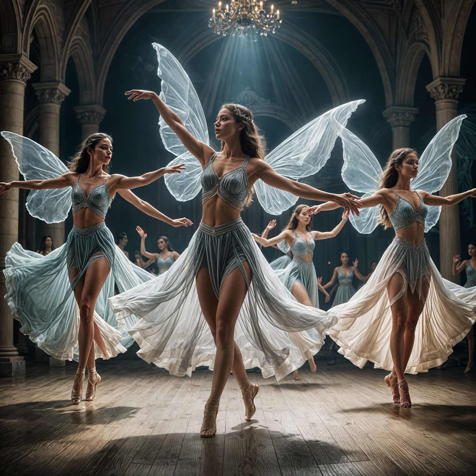 Ethereal Dancers in Whimsical Landscape
