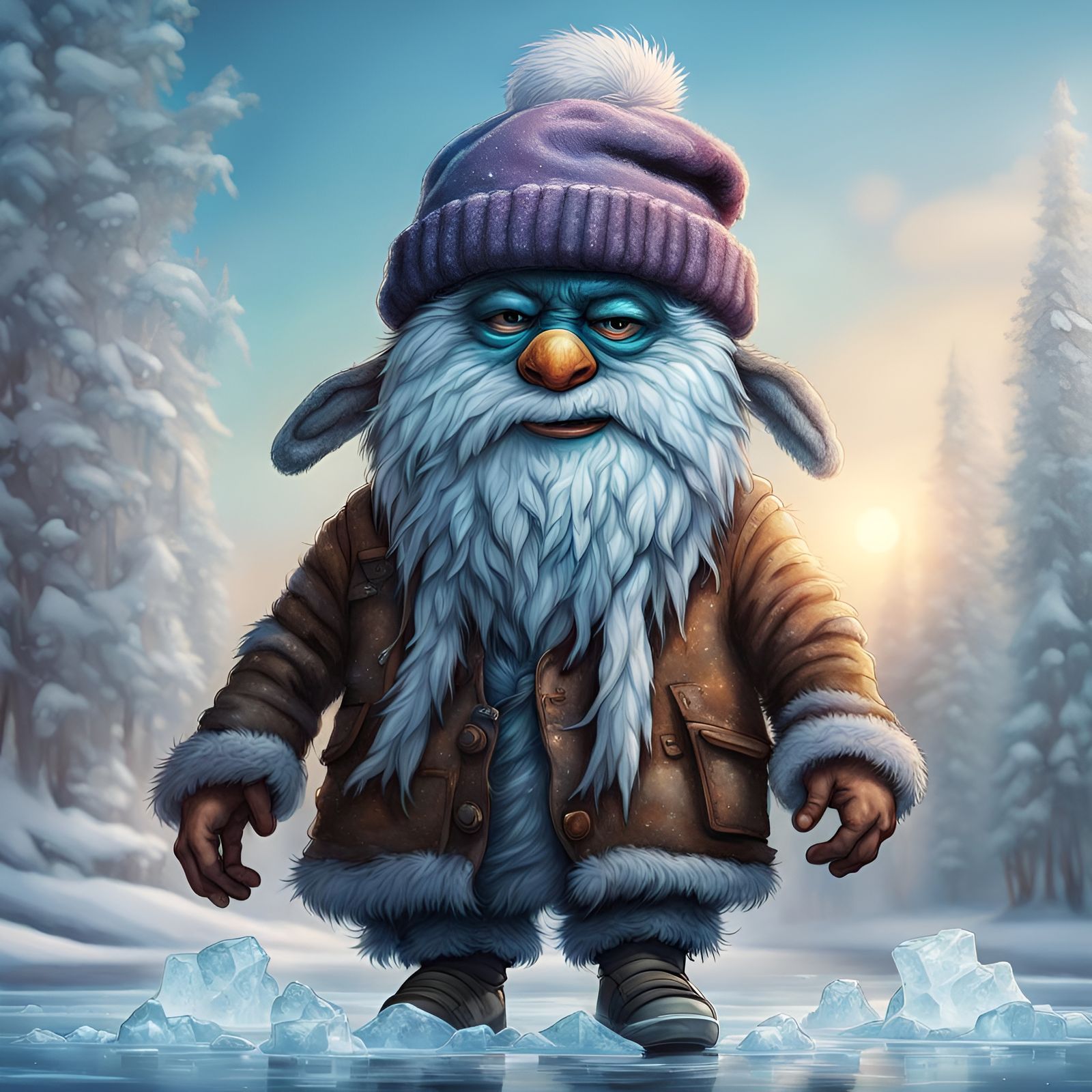 Gonk Ice Skating in Winter: Hyperrealistic Digital Art