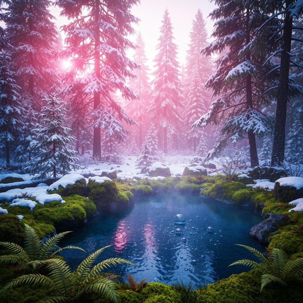 Misty Winter Hot Spring in Vibrant Graffiti Art