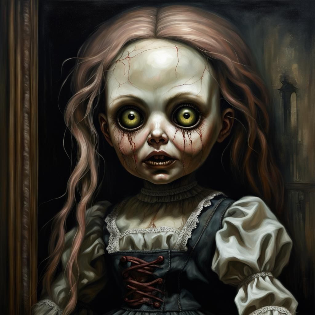 Creepy Doll in Dystopian Oil Painting