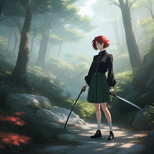 Anime Girl with Coffee and Scythe, Ghibli Style