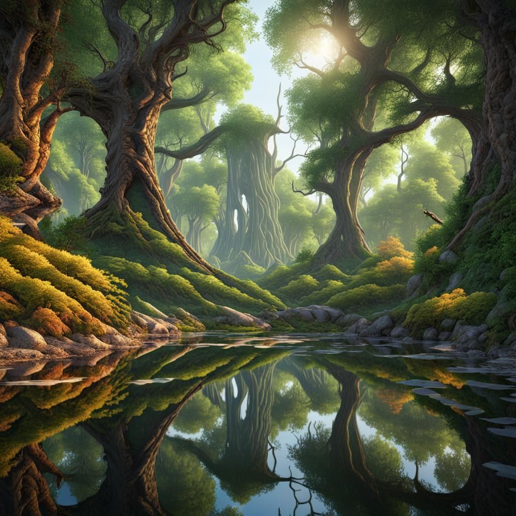Fragmented Reflections: Enchanted Forest Landscapes