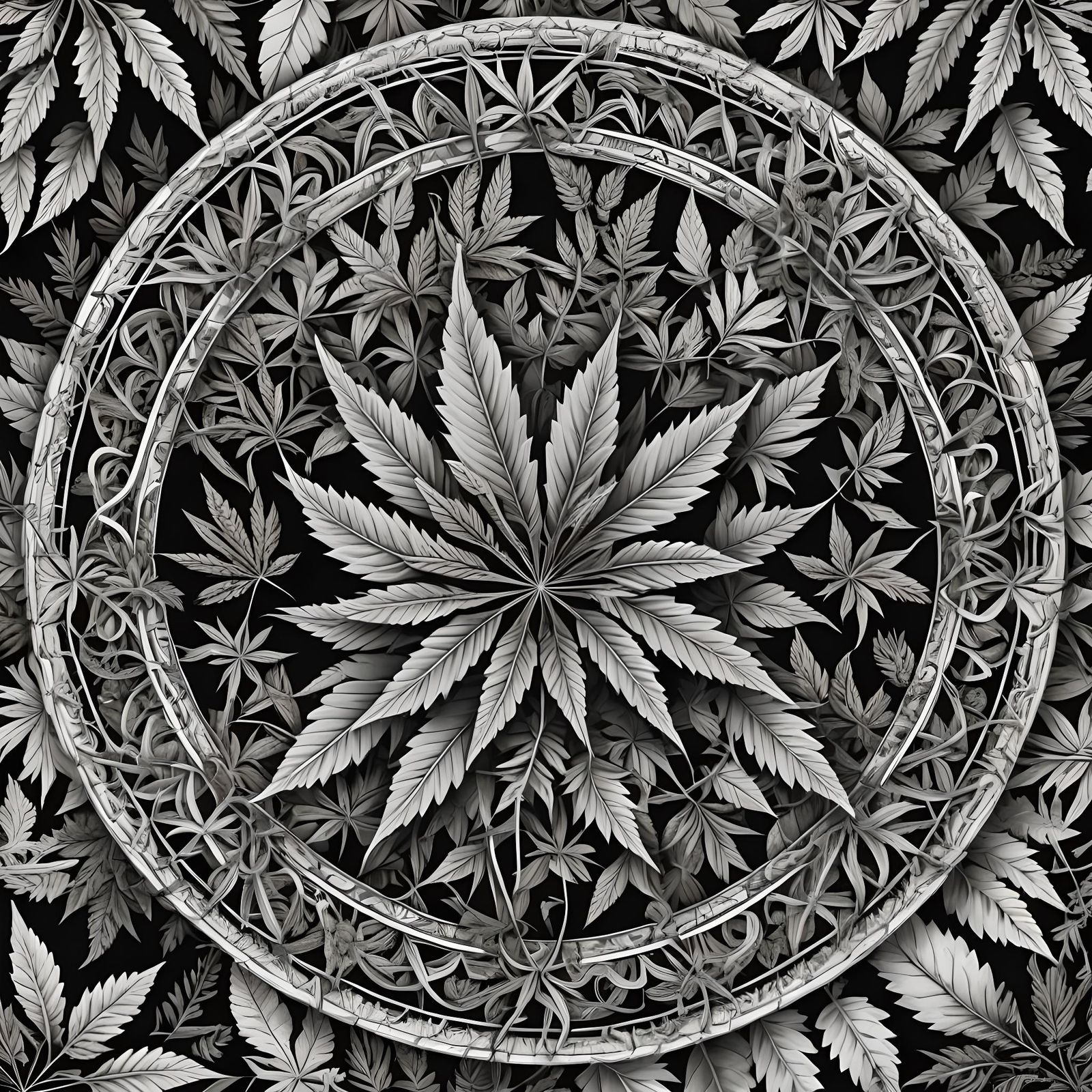 Cannabis Mandala Coloring Page in Black and White