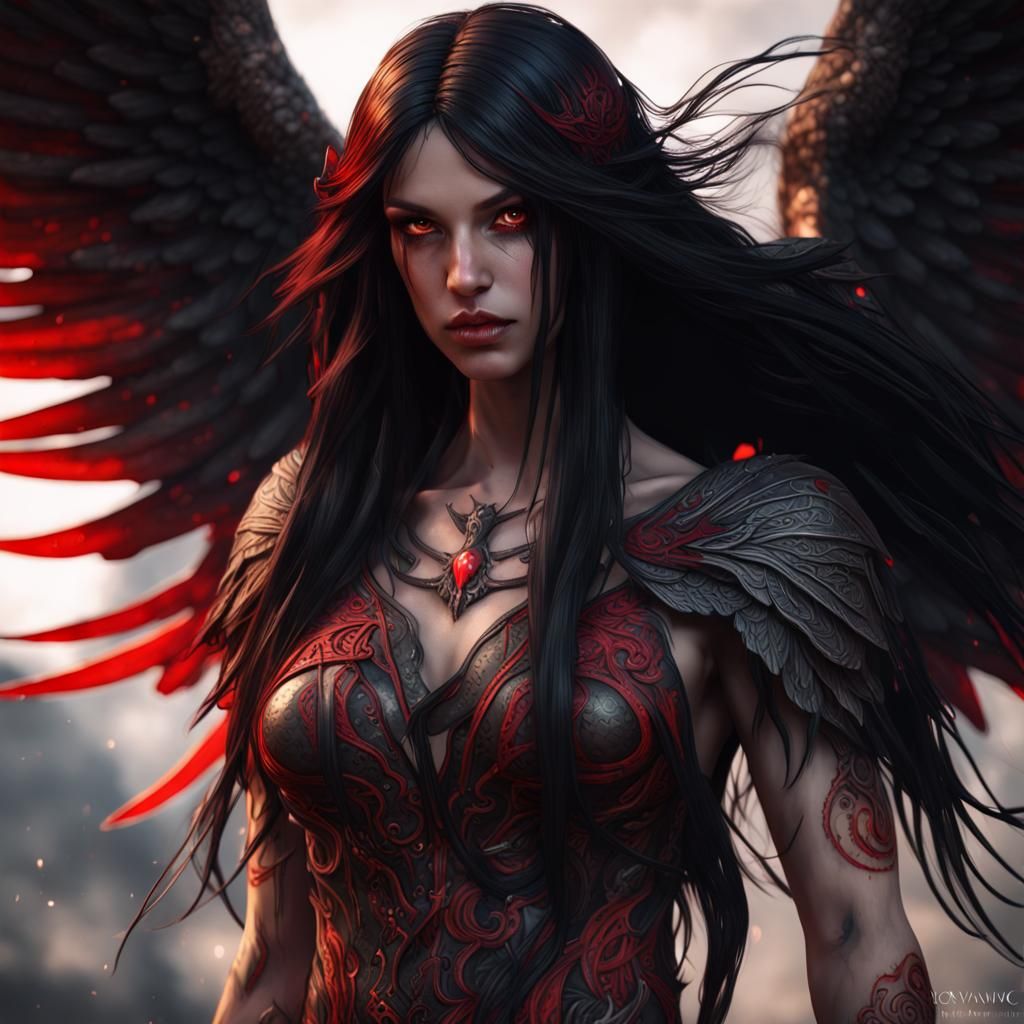 Fallen Angel with Runic Tattoos: Dark Fantasy Art