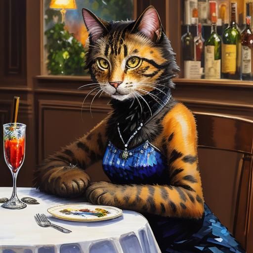 Anthropomorphic Cat in Casablanca with Alcohol Ink