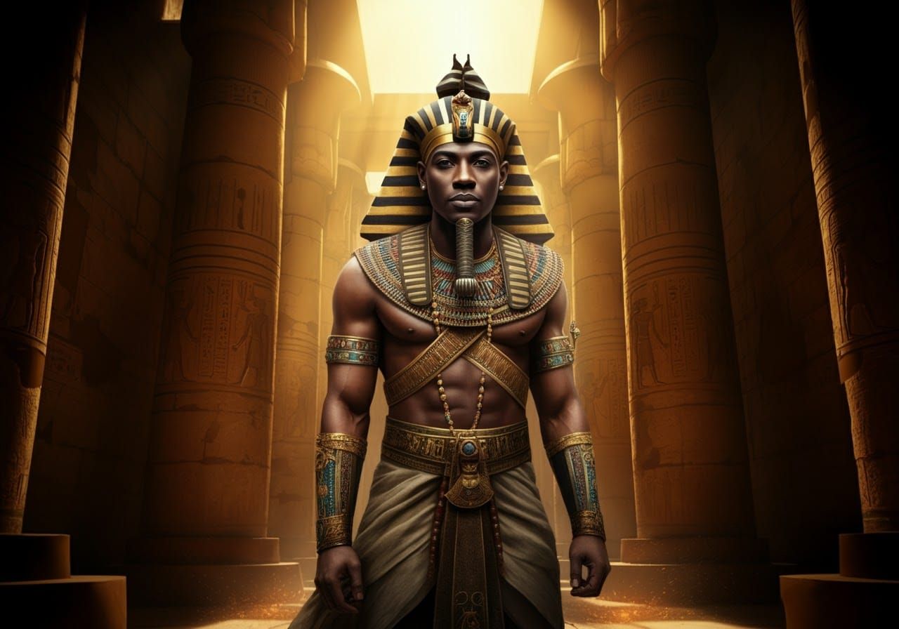 Pharaoh Ramesses II in Hyperrealistic Temple Interior