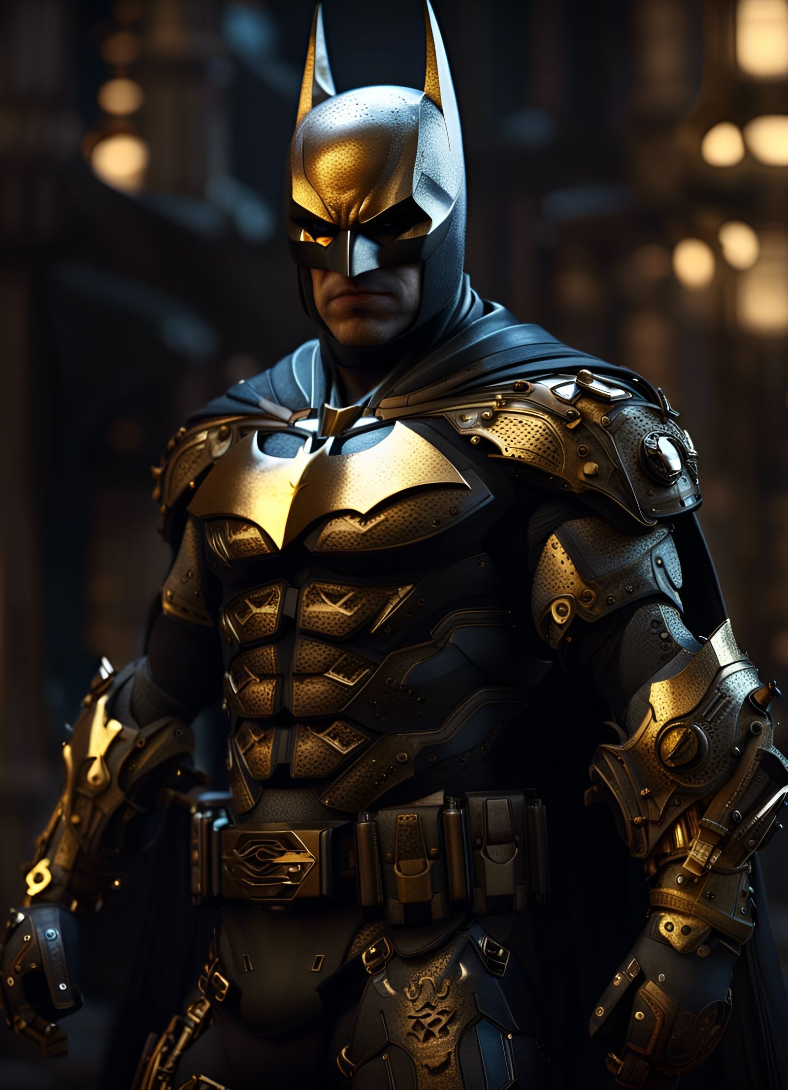 Batman: Gold Tech Ninja in Detailed Digital Art