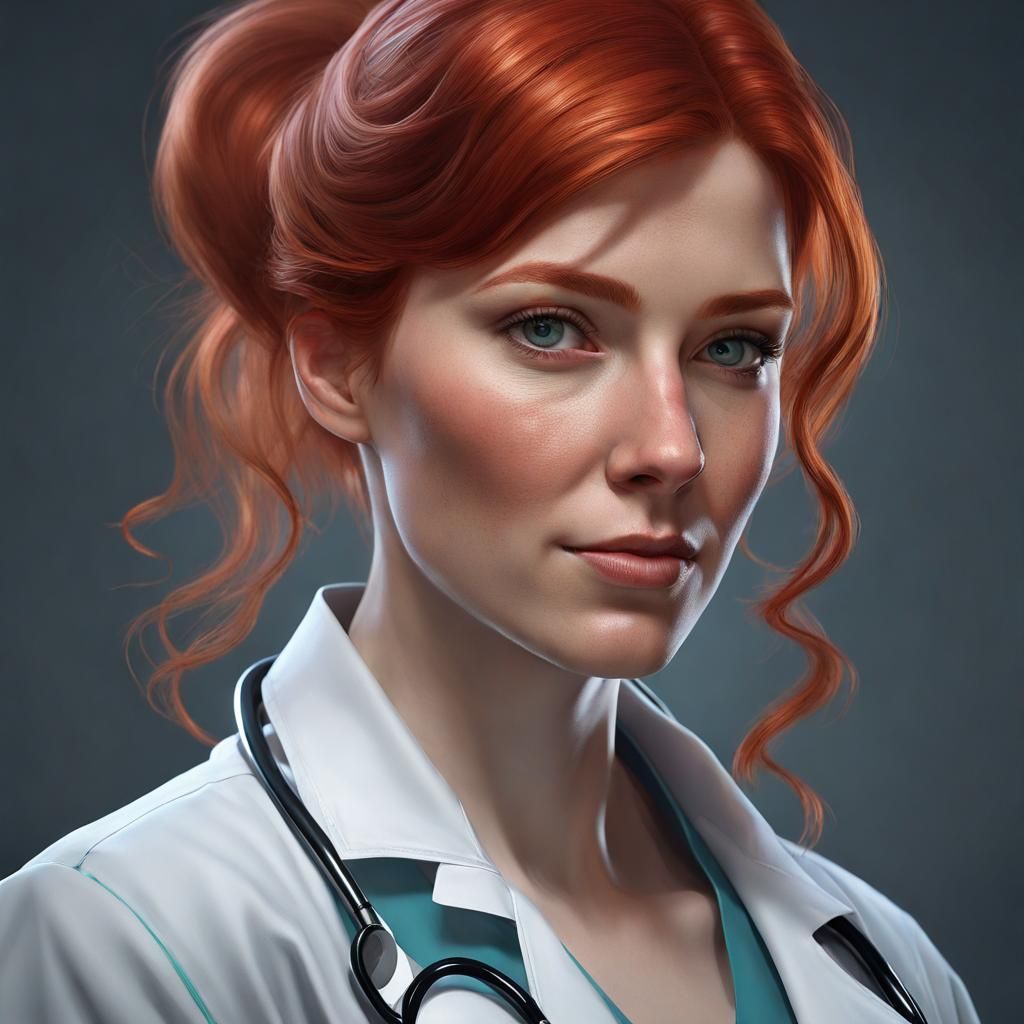 Redhead Doctor Portrait in Hyperdetailed Style