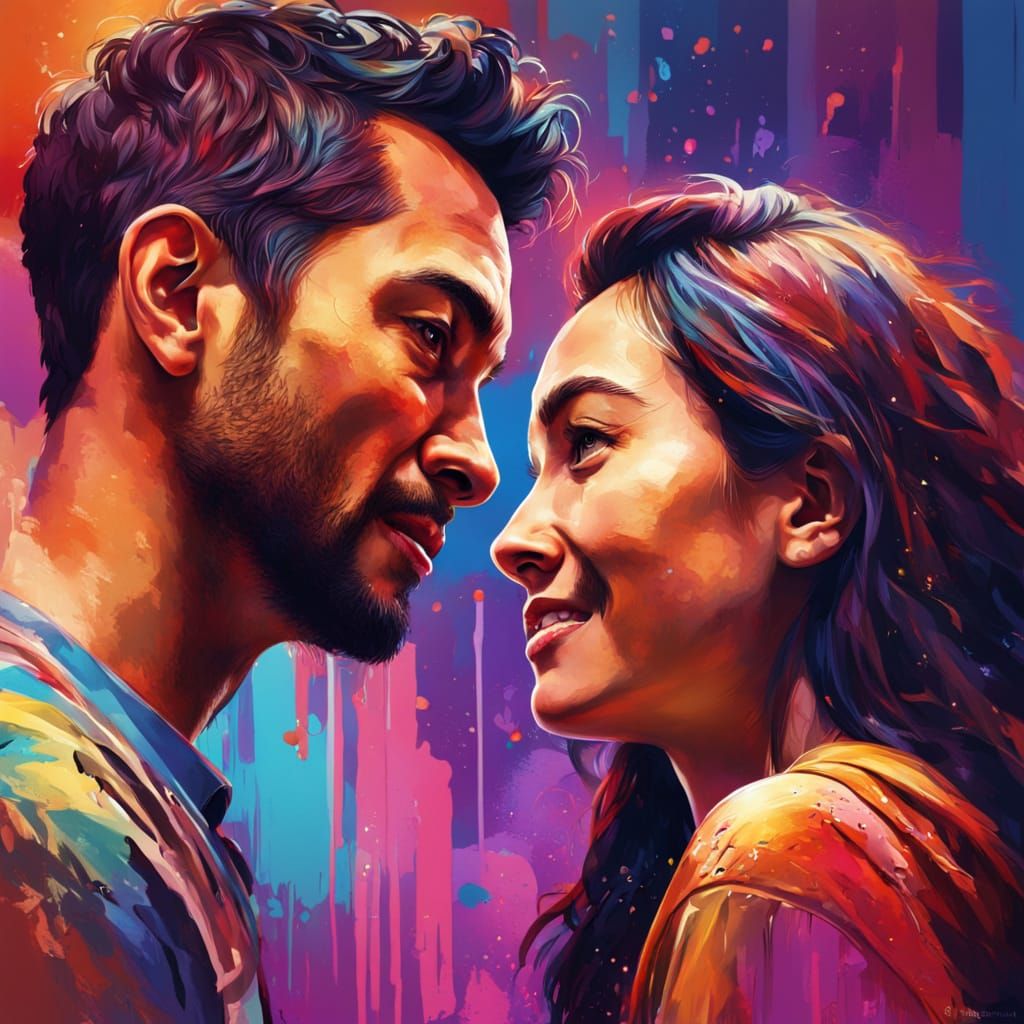 Couple's Seductive Moment in Vibrant Splash Art