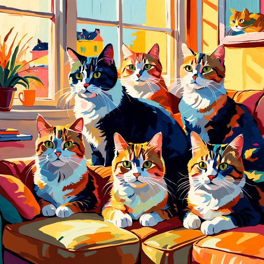 Girl Surrounded by Cats: A Fauvist Painting