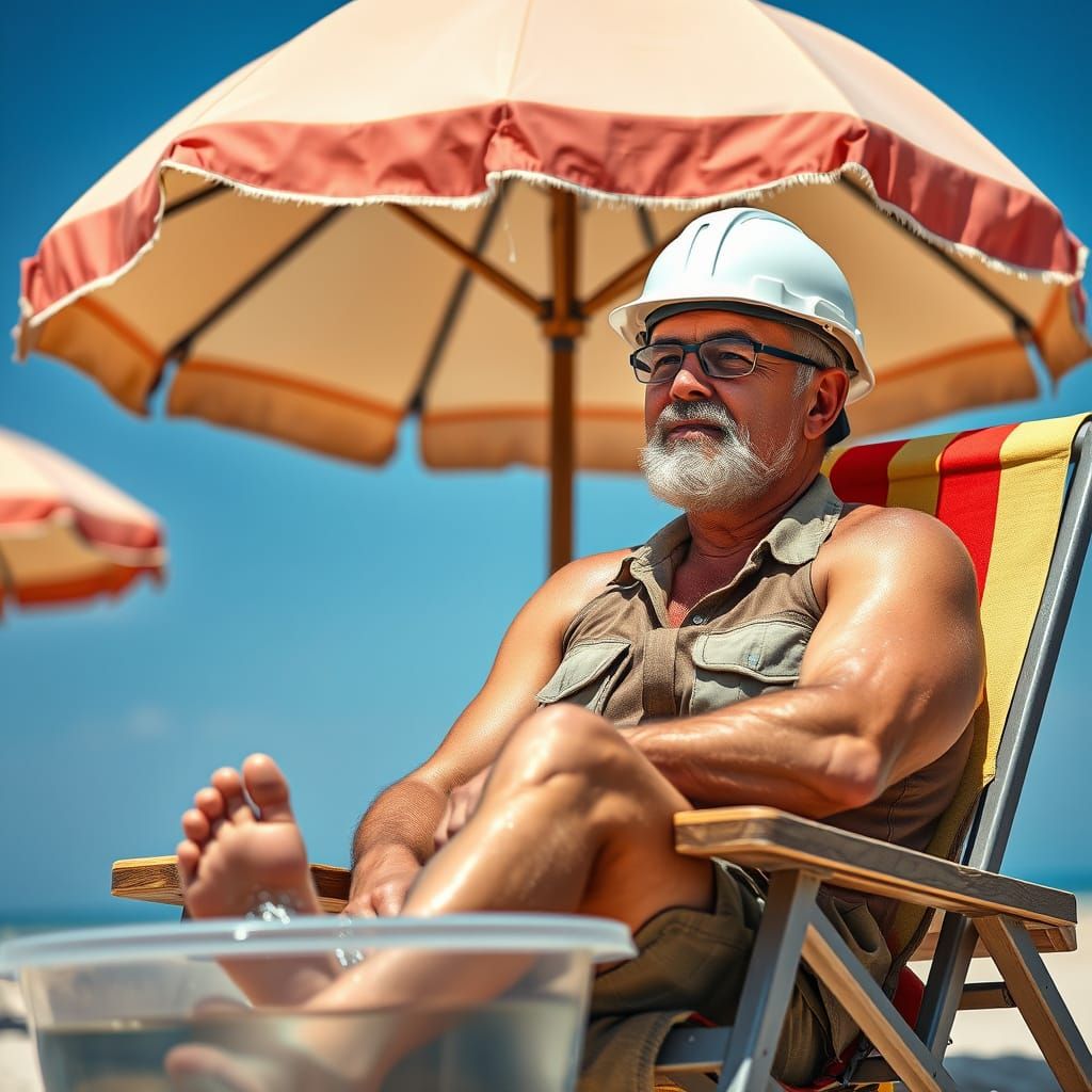 Geologist Soaking Feet on Scorching Hot Day