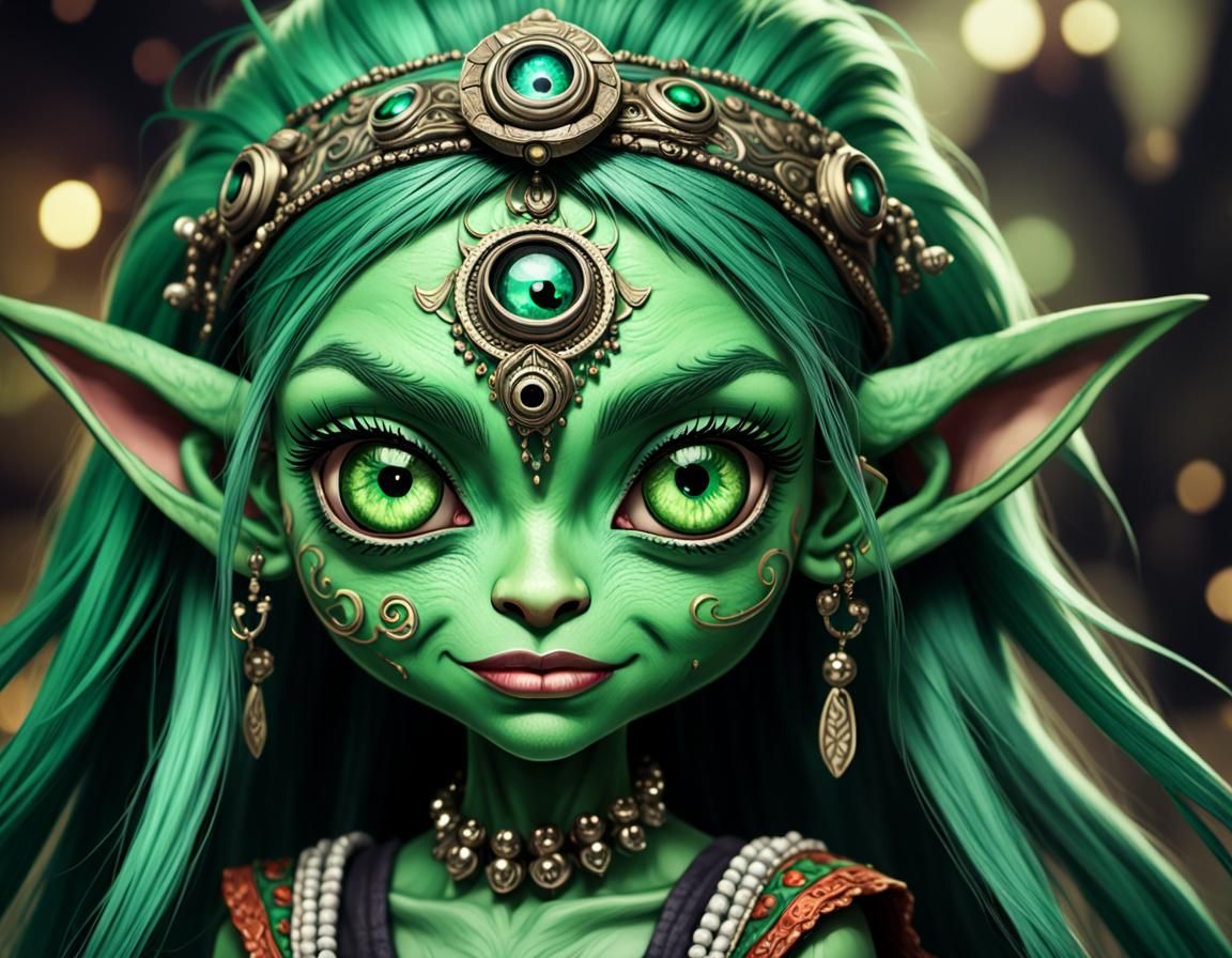 Adorable Psychotic Goblin Beauty Queen in Anime Style