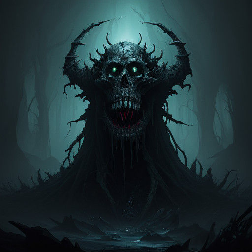 Dark Fantasy Horror Creature in Eerie Environment