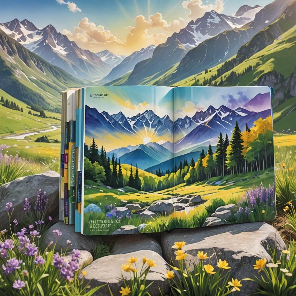 Mountain Landscape Travel Magazine Cover in Sketch Style