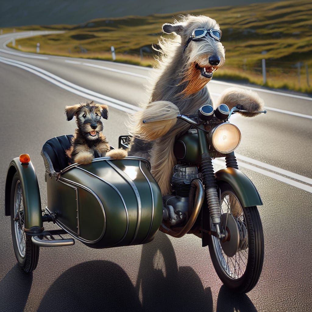 Irish Wolfhound Motorcycle Adventure on Open Road