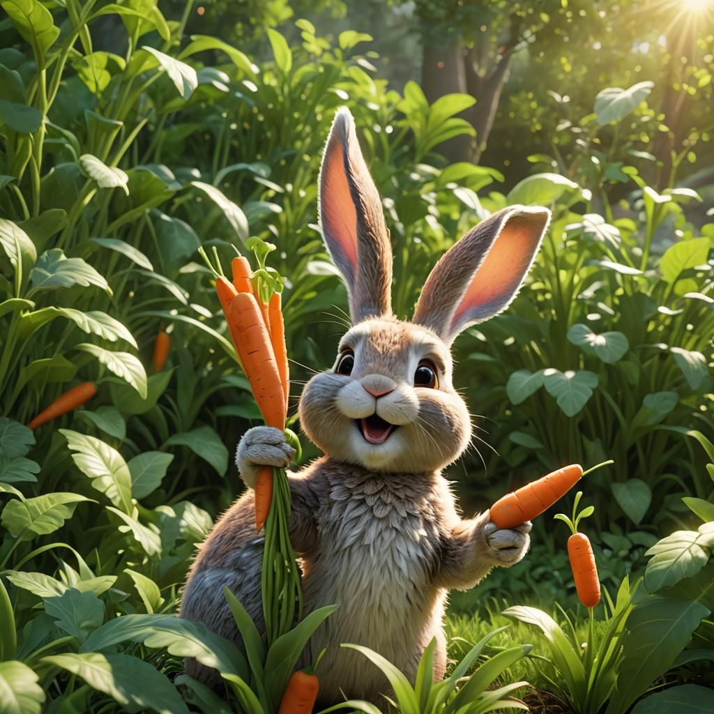 Cute Baby Rabbit in Lush Garden, Pixar-style 3D Animation