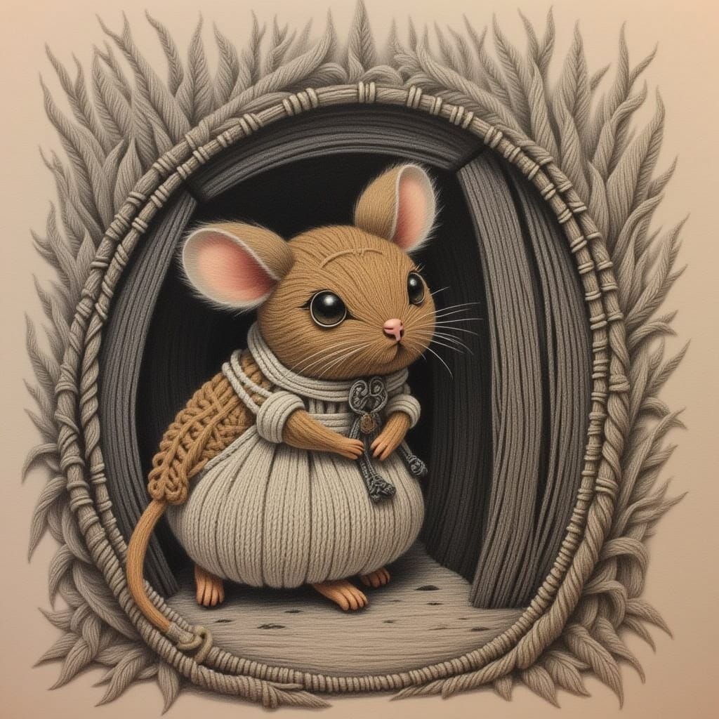 Mouse in Cozy Nook, Whimsical Art Style