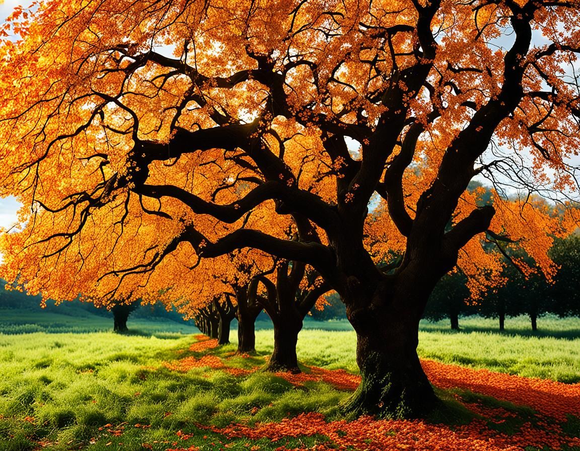 Mysterious Autumnal Scene with Falling Fruit
