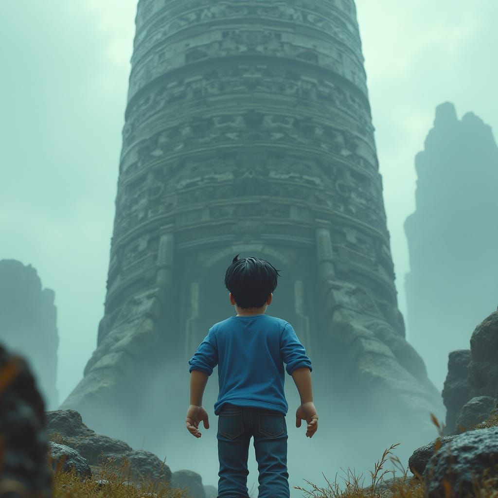 Roblox Character and Colossal Mythical Tower