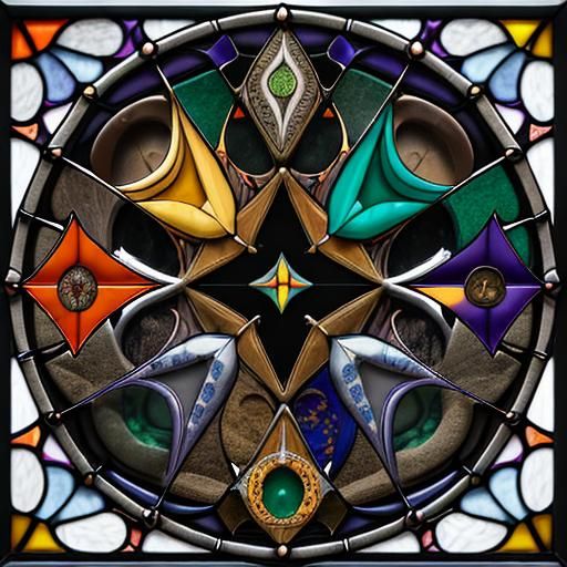 Stained Glass Family Crest Representing Stoic Virtues