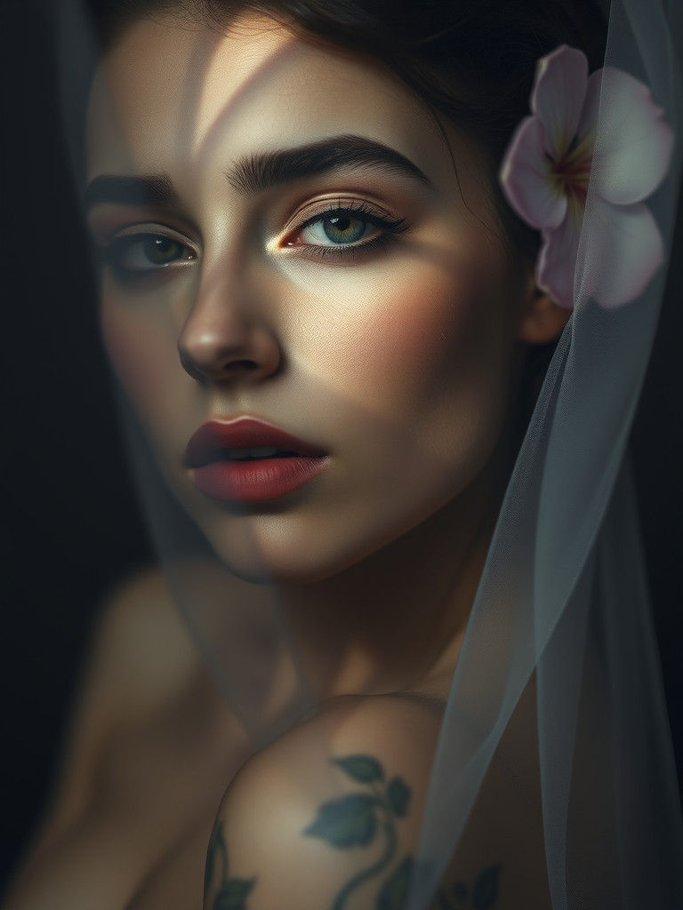 Chiaroscuro Portrait: Tattooed Face in Ethereal Light