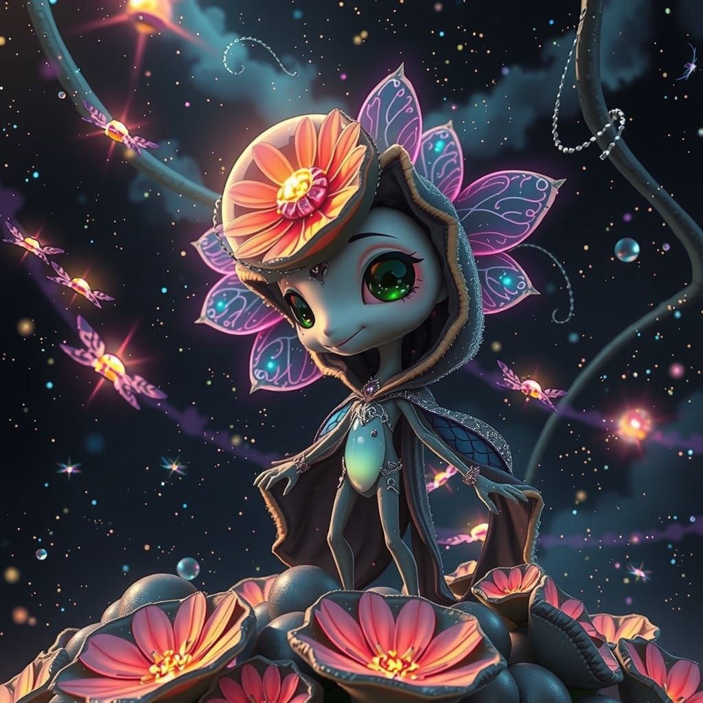 Surreal Firefly Goddess in Ethereal Snowglobe