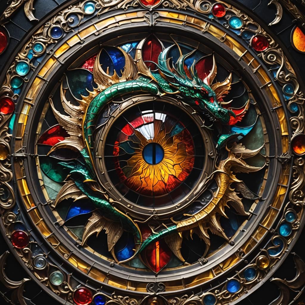 Vibrant Stained Glass Dragon's Eye Art