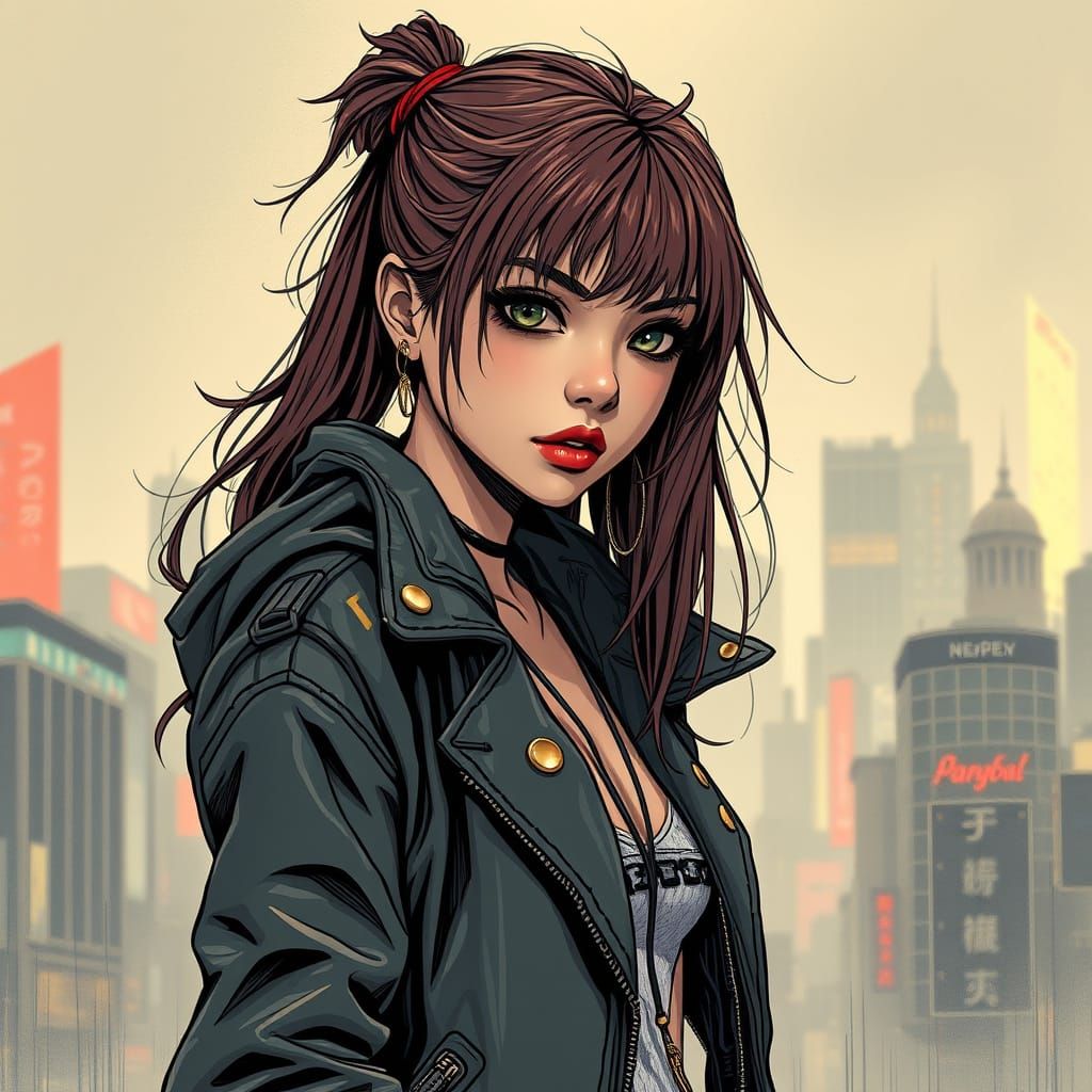 Cyberpunk Goddess in Leather Jacket