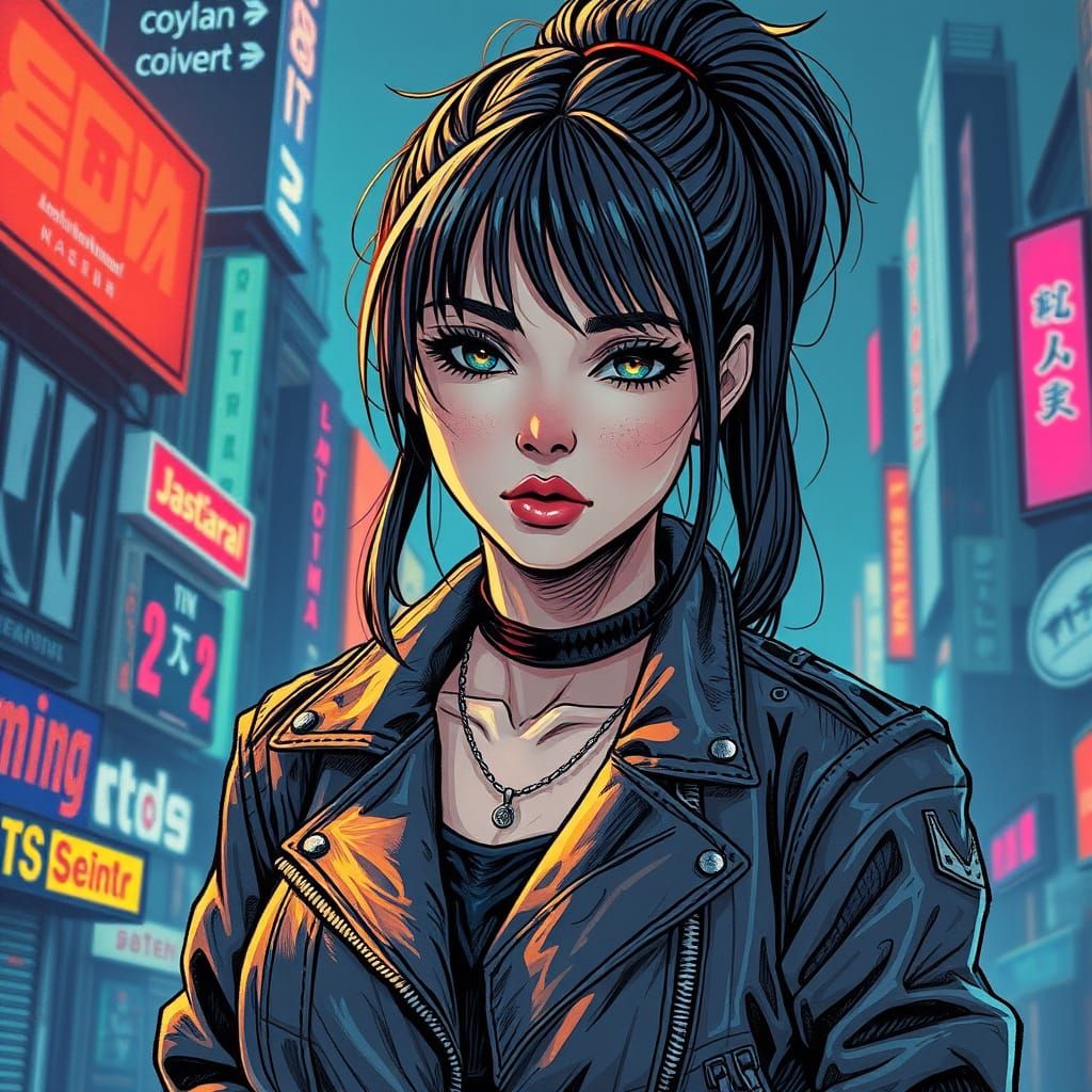 Cyberpunk Girl in Neon Cityscape