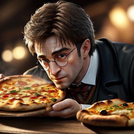 Harry Potter Eating Pizza: Hyper-Realistic Digital Art